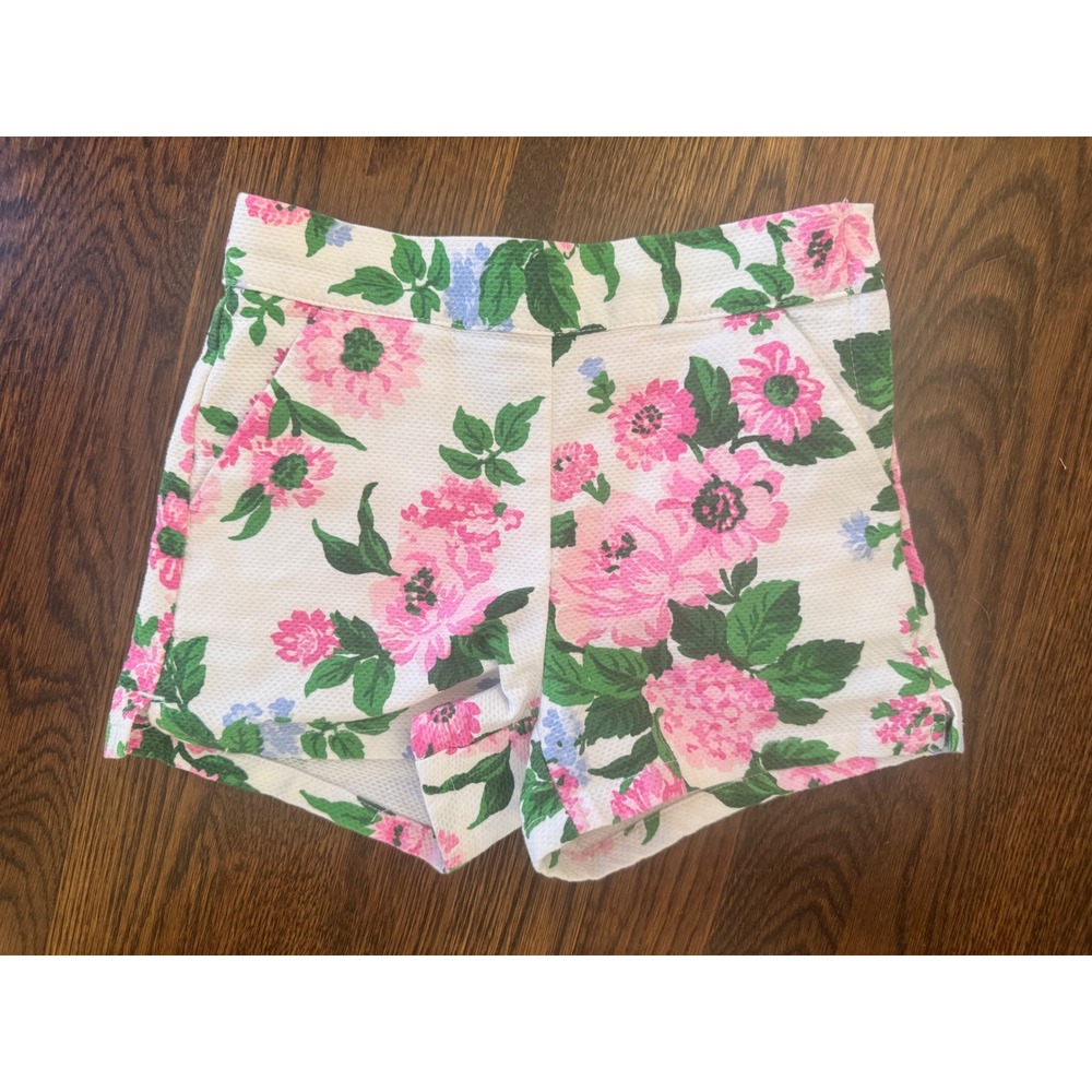 Janie and Jack Girls Floral Pique Shorts Pink Green White Adjustable Waist 1166